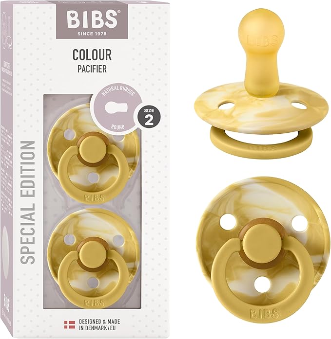 Bibs Colour Pacifier 2-Pack | BPA Free Soother, Round Nipple. Natural Rubber Latex,