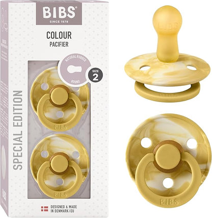 Bibs Colour Pacifier 2-Pack | BPA Free Soother, Round Nipple. Natural Rubber Latex,