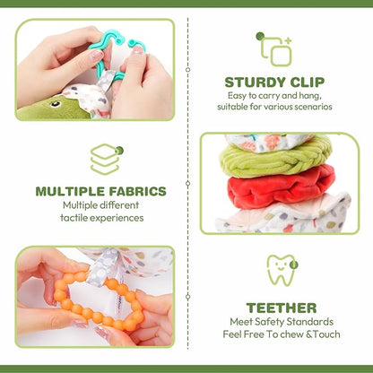 Jollybaby Baby Musical Pull String Hanging Toy for Stroller Car Seat Crib Play Gym, Plush Stuffed Dinasour Toy for Carseat with Music Teether Crinkle Paper, Sensory Toy for 0-6-12-18 Months Baby Gift