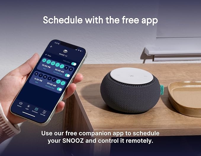 SNOOZ Smart White Noise Sound Machine - Real Fan Inside for Non-Looping White Noise, Sleep Aid for Adults, Travel, Sleeping, Bedroom, Portable, Baby Registry Essential - Charcoal