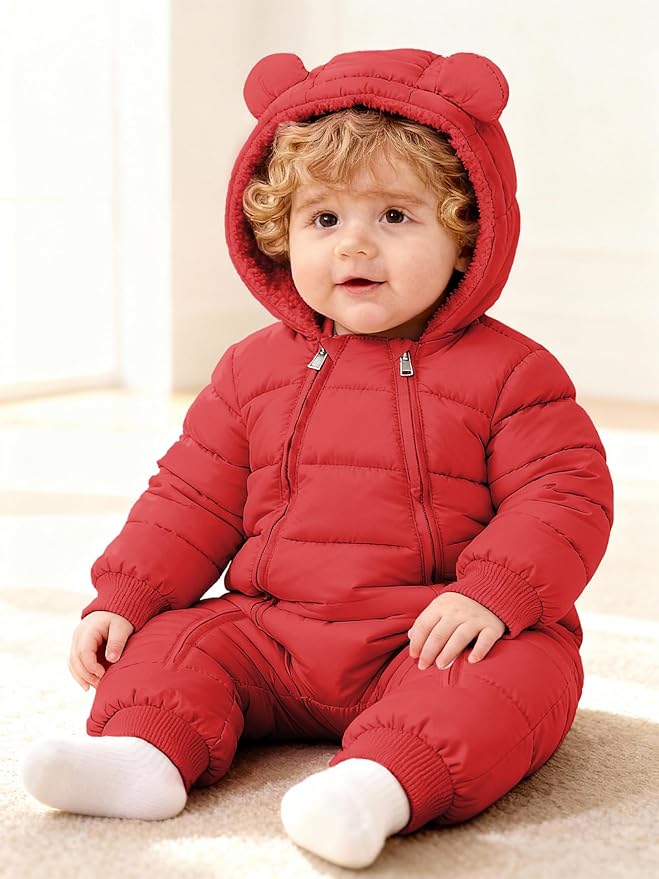 XMWEALTHY Baby Snowsuit Toddler Girl Clothes Cute Hooded Double Zipper Boys Winter Coat Unisex Romper for Infant