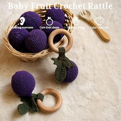 Wooden Baby Rattle Toys Stuffed Crochet Rattle with Teether Ring for Newborn Babies Fruit Wooden Teether Toy Infant Toddler Handcrafted Crochet Rattles Cute Shower Gifts for Boy and Girls