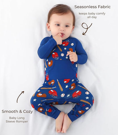 Baby Boys Girls Romper-Viscose Made from Bamboo, Long Sleeve Jumpsuits Soft Footless Rompers, Unisex