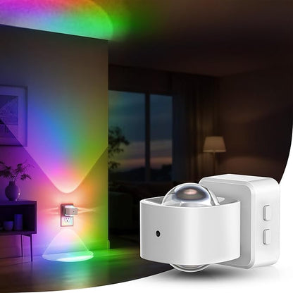 Briignite Night Light Projector, RGB Color Changing Night Light for Kids, 180° Rotating Night Lights Plug into Wall, Dusk to Dawn Sensor, RGB Ambient Lighting for Gaming Room Bathroom Gifts, White