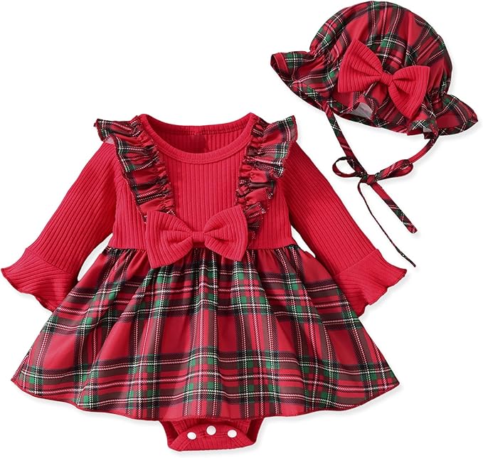 Aalizzwell Infant Baby Girls One Piece Romper Dress with Hat 0-18 Months