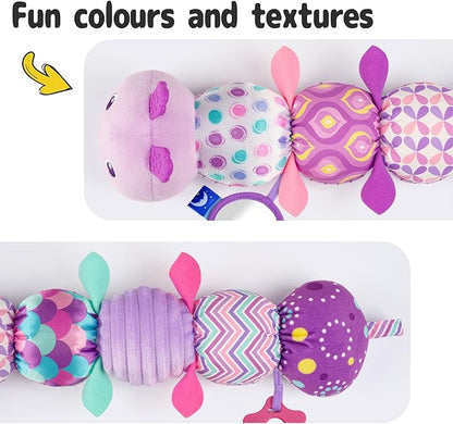 Sumobaby Infant Baby Musical Stuffed Animal Activity Soft Toys with Multi-Sensory Crinkle, Rattle and Textures, for Tummy Time 0-3-6-12 Months Girls, Caterpillar, Purple with Mirrow