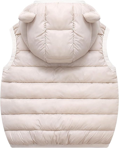 AIWUHE Baby Boys Girls Hooded Puffer Vest Winter Lightweight Sleeveless Bear ears Zipper Up Jacket