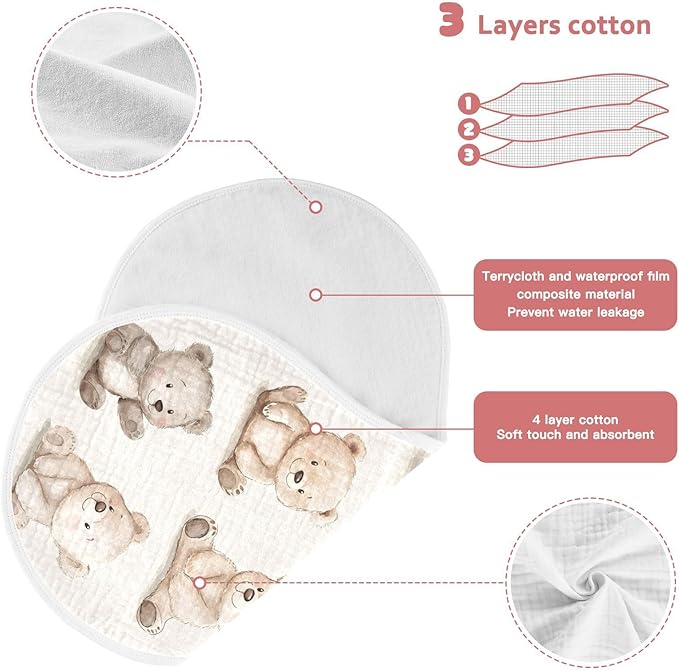 vvfelixl Muslin Burp Cloths Watercolor Bears Baby Washcloths for Baby Girl Boys 2 Pack