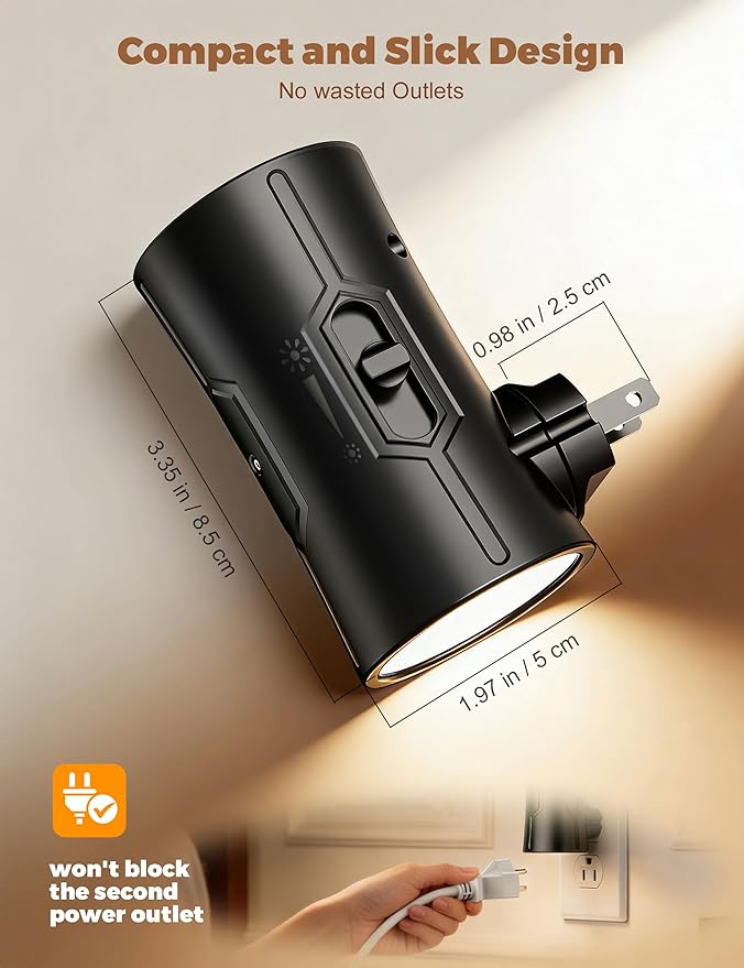 Night Light, 2-Pack Dimmable Plug-in Night Light with Auto On/Off & 90°Rotatable Plug, 0-100LM Adjustable Brightness,1W Ultra Low Energy for Bedroom, Hallway, Bathroom, Kids Room, White