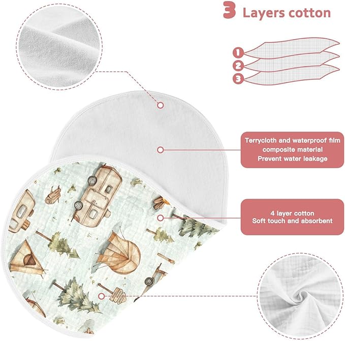 vvfelixl Cartoon Camping Caravan Burp Cloths for Baby Boy Girls Baby Washcloths Burp Rags 1 Pack