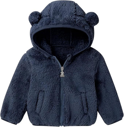 Baby Toddler Boys Girls Fleece Jacket with Hood Zip Up Cute Bear Coats for Infant Boys Girls Fuzzy Jacket with Ear 1-5T