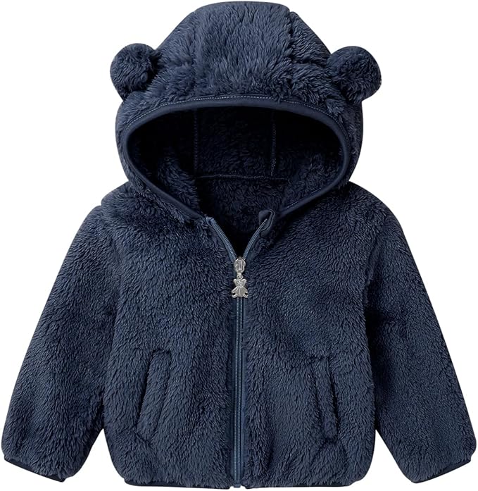 Baby Toddler Boys Girls Fleece Jacket with Hood Zip Up Cute Bear Coats for Infant Boys Girls Fuzzy Jacket with Ear 1-5T