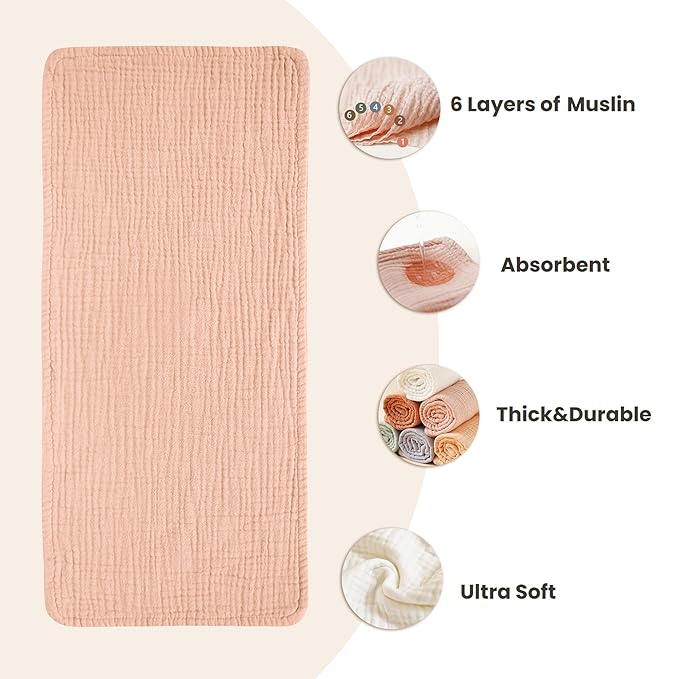 Konssy Muslin Baby Burp Cloths 6 Pack, Soft Absorbent 100% Cotton Burping Clothes for Newborns, Baby Boys and Girls, Unisex