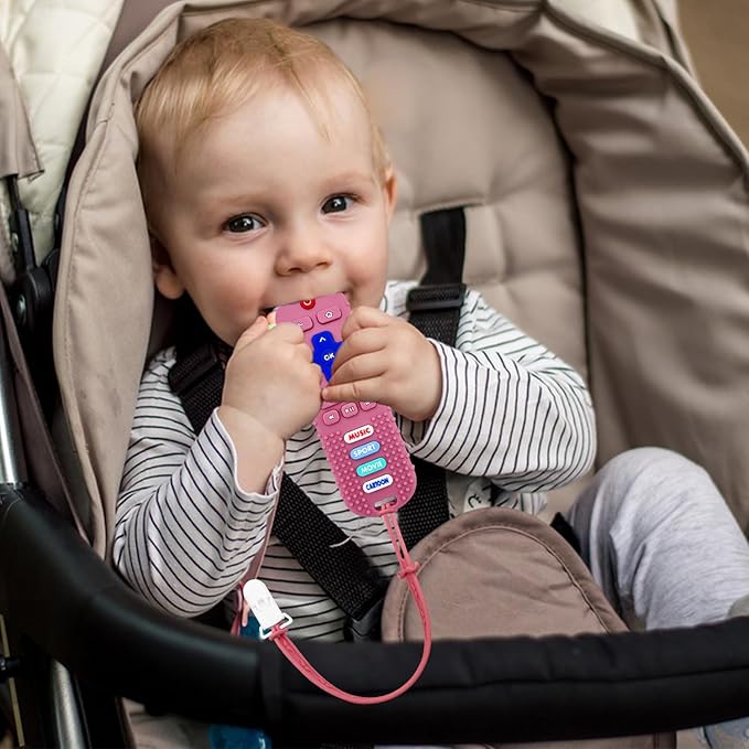 SOLIFEGOBLE 2 Pack Toy Remote for Baby,Silicone Remote Teether for Babies,Baby TV Remote Toys,Infant Chew Toys for Babies Chew Toys (Black + Pink)