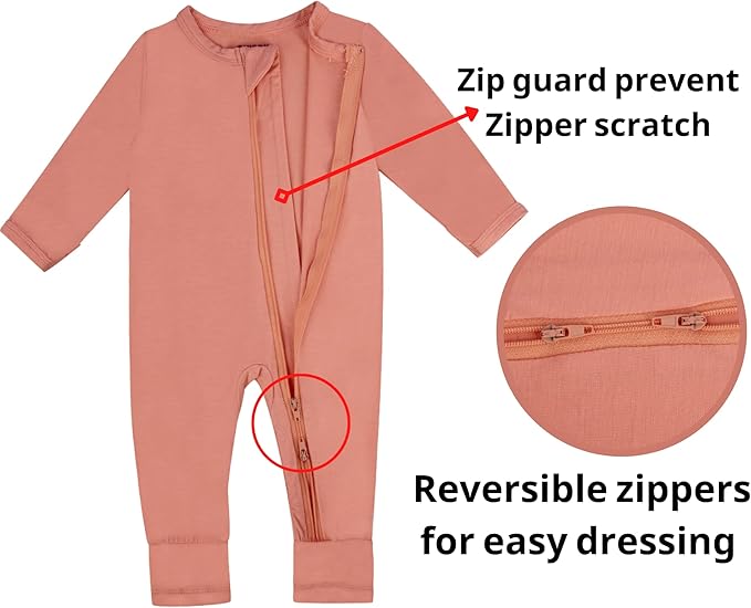 GUISBY Baby Footless Rompers, Rayon Pajamas 2 Way Zipper with Long Sleeve Sleeper