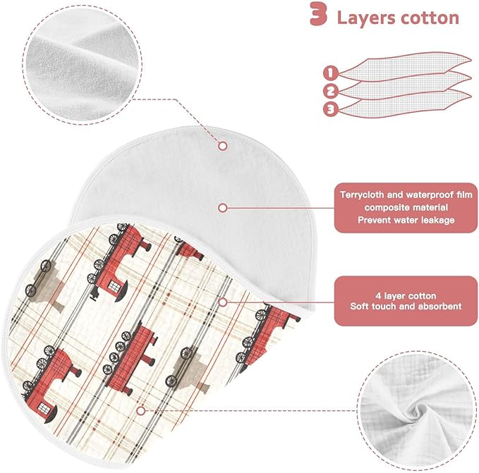 vvfelixl Muslin Burp Cloths Intage Steam Train Baby Washcloths for Baby Girl Boys 2 Pack