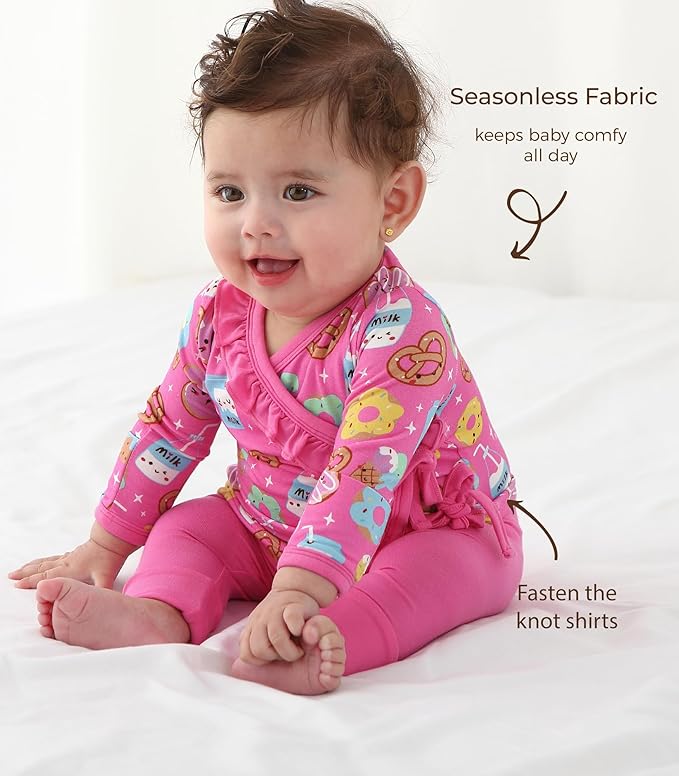 Newborn Baby Girls Clothes-Viscose Made from Bamboo, Long Sleeve Kimono Top and Pants Set Soft Infant Outfits