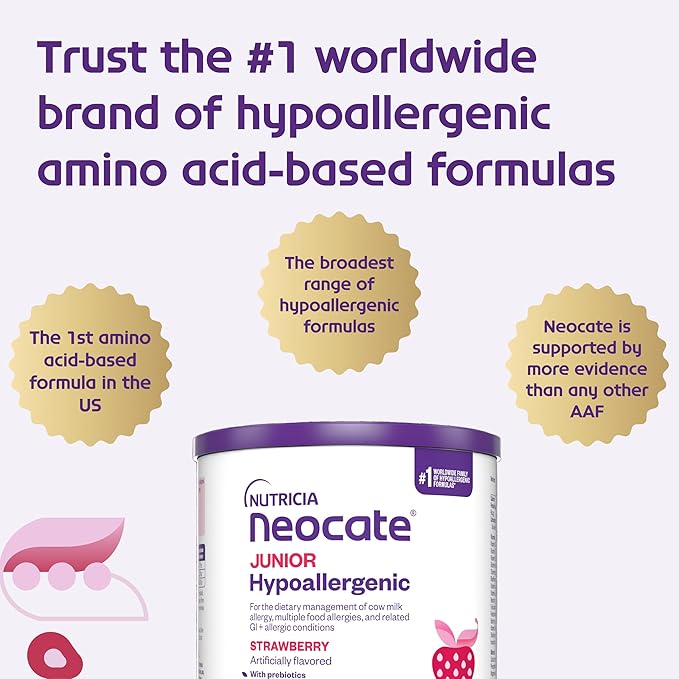 Nutricia Neocate Junior - Hypoallergenic, Dairy-free, Amino Acid-Based Formula for 1+ Years - For Toddlers, Kids & Teens - Powdered Formula - Strawberry - 14.1 oz can (Case of 4)