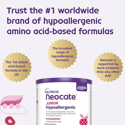 Nutricia Neocate Junior - Hypoallergenic, Dairy-free, Amino Acid-Based Formula for 1+ Years - For Toddlers, Kids & Teens - Powdered Formula - Strawberry - 14.1 oz can (Case of 4)