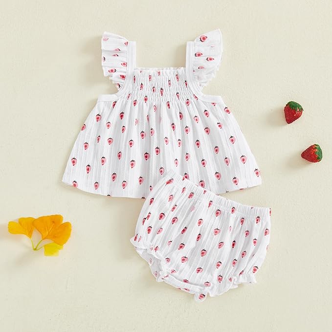 Mubineo Baby Girl Summer Clothes Cute Ruffle Tops Dress Shorts Outfits Set Infant Toddler Shrit Bloomers Princess Outfit