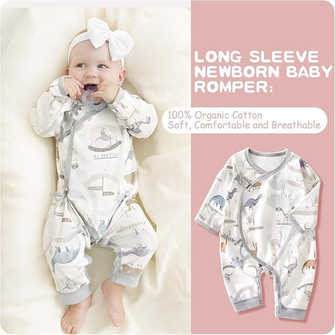 100% Organic Cotton Soft 0-6 Months Unisex Footless Newborn Baby Sleepers Pajamas Romper Boys Girls Long Sleeve