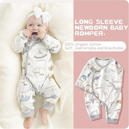100% Organic Cotton Soft 0-6 Months Unisex Footless Newborn Baby Sleepers Pajamas Romper Boys Girls Long Sleeve
