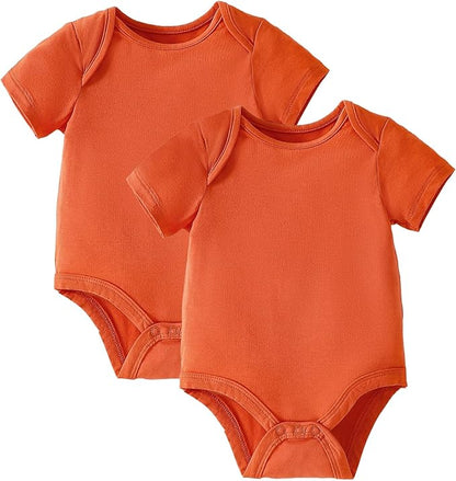 DEFAHN 2PCS Visocse from Bamboo Baby Rompers Unisex Onsies Solid Short Sleeve Baby Bodysuit 0-24 Months