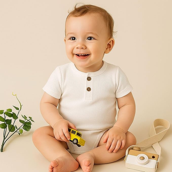 ROMPERINBOX Bamboo Onsies Baby Boy Short Sleeve 3 Pack Baby Bodysuit for Newborn Infant 0-24 Months, Viscose from Bamboo