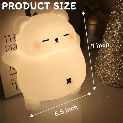 Bear Night Light for Nursery, Rechargeable Soft Silicone Baby Night Lamp with 3-Level Dimming, Touch Control, 30-Min Timer & Soothing Snore Sound, Moving Tummy, Cute Sleepy Bear Kids Bedroom Decor