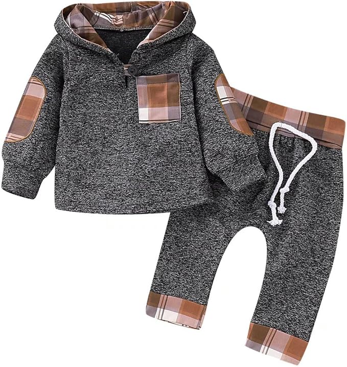 Baby Boy Clothes Infant Hoodie Tops Outfit Long Sleeve Sweatshirt Plaid Pants 2pcs Set 0-36 Months