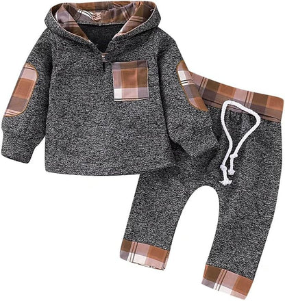 Baby Boy Clothes Infant Hoodie Tops Outfit Long Sleeve Sweatshirt Plaid Pants 2pcs Set 0-36 Months