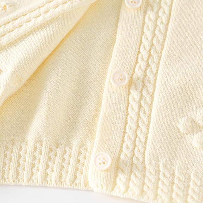 Toddler Baby Girls Cotton Knit Jacquard Sweater Cardigan, Crew Neck Spring Coat Sweater Long Sleeve Clothes Warm Tops