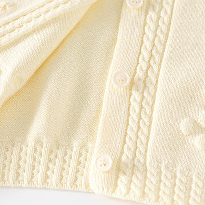 Toddler Baby Girls Cotton Knit Jacquard Sweater Cardigan, Crew Neck Spring Coat Sweater Long Sleeve Clothes Warm Tops