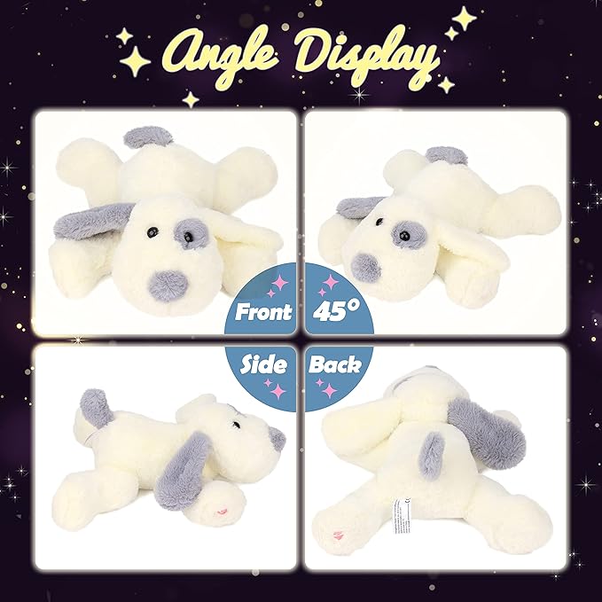 Hopearl LED Plush Puppy Lighting Up Stuffed Animal Dog Floppy Pup Night Lights Glow in The Dark Birthday Festival for Kids Toddler Girls, White, 14''