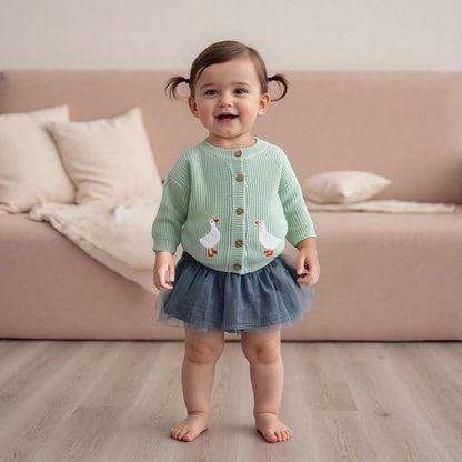 Baby Girl Cardigan Sweater Toddler Goose Embroidered Button Down Knit Sweaters Fall Winter Knitwear Jacket Clothes