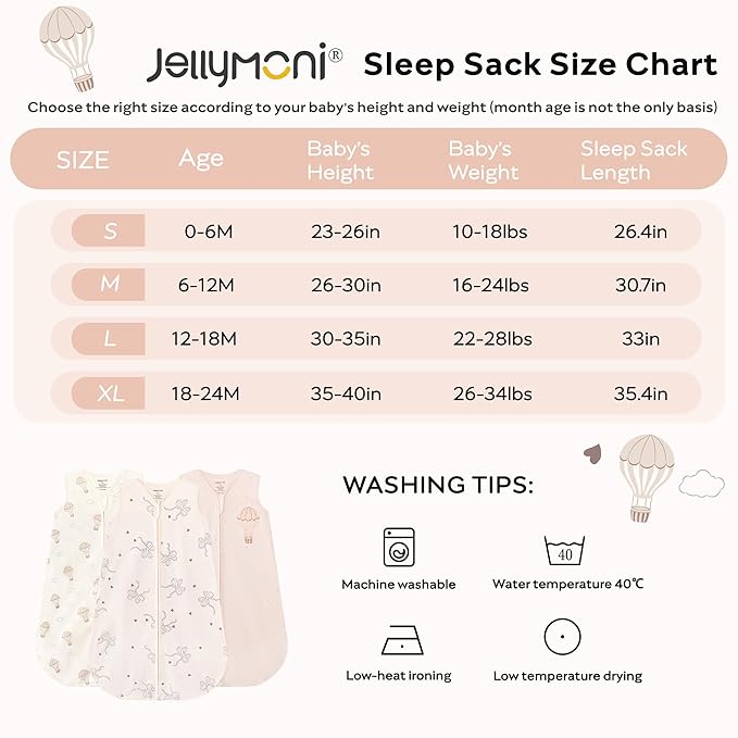 JELLYMONI Baby Sleep Sack 6-12 Months, 100% Cotton 3 Pack 0.5 TOG Baby Wearable Blanket Infant Sleep Sack with 2-Way Zipper Newborn Sleep Sacks