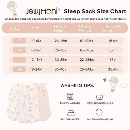 JELLYMONI Baby Sleep Sack 6-12 Months, 100% Cotton 3 Pack 0.5 TOG Baby Wearable Blanket Infant Sleep Sack with 2-Way Zipper Newborn Sleep Sacks