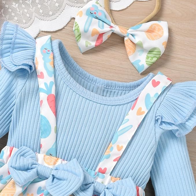 Unutiylo Preemie Newborn Baby Girl Clothes Romper Suspender Dress Fall Winter Outfits Ruffle Long Sleeve Jumpsuit