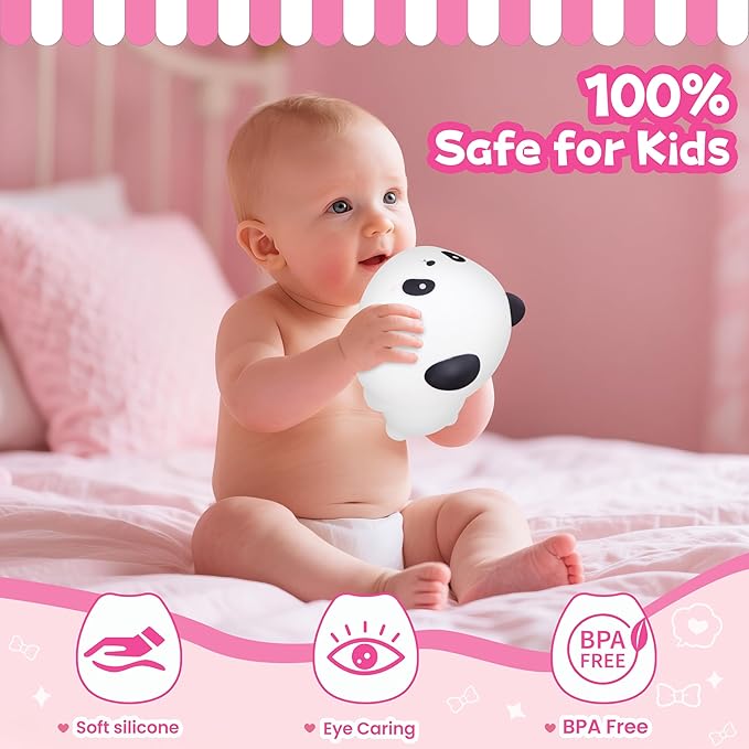 Night Light for Kids, Rechargeable Dimmable Silicone LED Nightlight with 7 Colors, Baby Nursery Night Lamp, Touch Squishy Lamp, Cute Gifts for Girls, Boys, Toddler Room Decor, Lying Panda