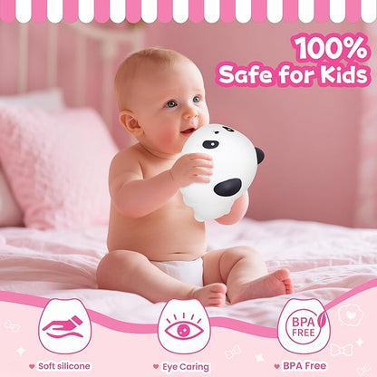 Night Light for Kids, Rechargeable Dimmable Silicone LED Nightlight with 7 Colors, Baby Nursery Night Lamp, Touch Squishy Lamp, Cute Gifts for Girls, Boys, Toddler Room Decor, Lying Panda