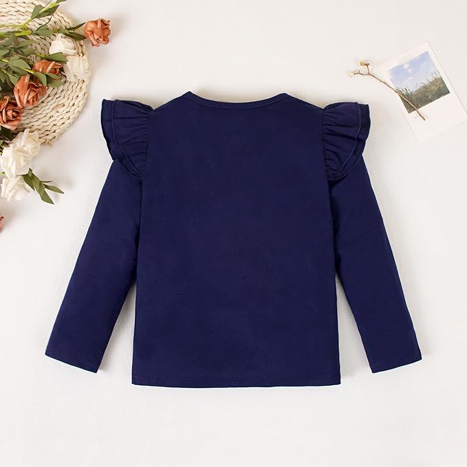 12M-14Y Toddler Baby Girls T Shirt Solid Color Blouse Ruffle Top Cotton Casual Tees Plain Shirt