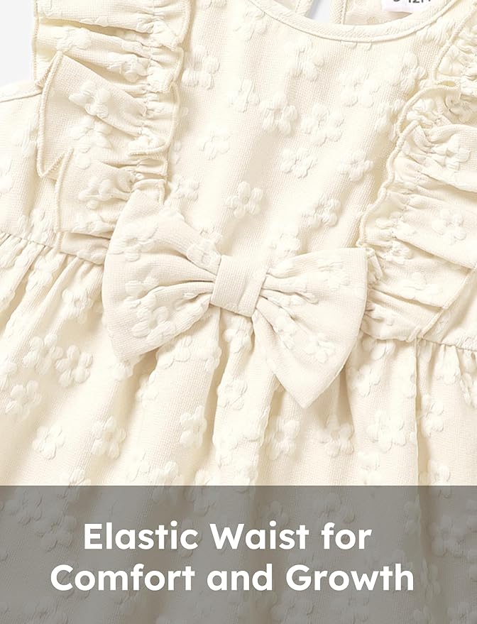 PATPAT Toddler Baby Girls Summer Dresses Spring Clothes Flower Sundress Ruffle Sleeve Bowknot 3-24 Months
