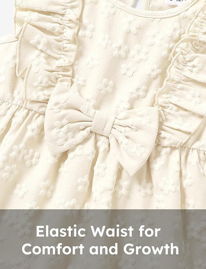 PATPAT Toddler Baby Girls Summer Dresses Spring Clothes Flower Sundress Ruffle Sleeve Bowknot 3-24 Months