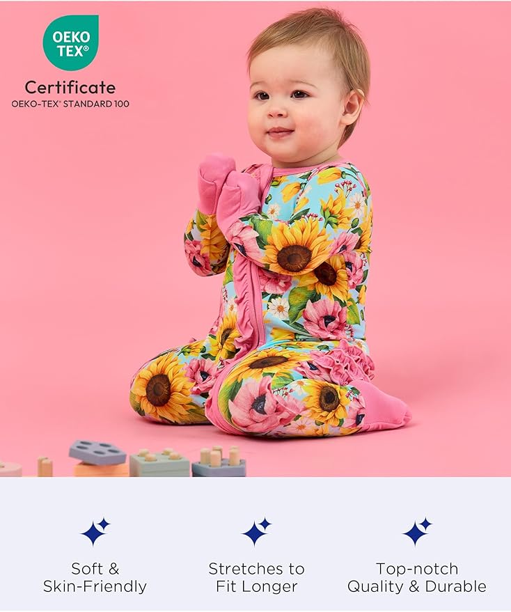 Bamboo Viscose Baby Girl Footless Pajamas Ruffled Baby Sleepers with 2 Way Zipper