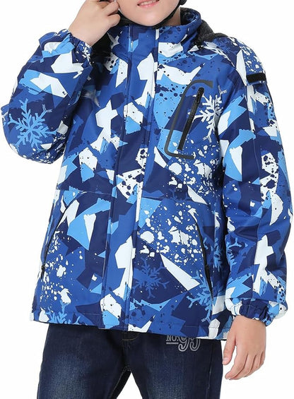 Kid's Ski Jacket Waterproof Winter Coat Boy's and Girl's Fleece Snowboarding Jackets with Detachable Hood
