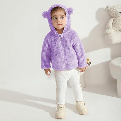 Baby Toddler Boys Girls Fleece Jacket with Hood Zip Up Cute Bear Coats for Infant Boys Girls Fuzzy Jacket with Ear 1-5T
