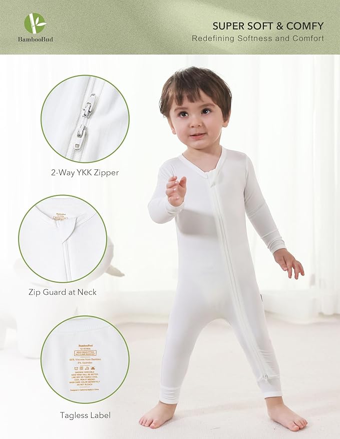 Baby Zippered Rompers Newborn Pajamas Sleepers Long Sleeve Jumpsuits Infant Zipper Romper-Viscose from Bamboo