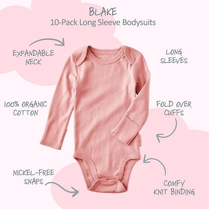 unisex-baby Blake 10-pack Long Sleeve Bodysuits 100% Organic Cotton Baby Boy & Girls