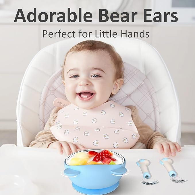 Stainless Steel Baby Bowls with Suction, 2-in-1 SUS304 Toddlers Bowl & Removable Silicone Suction Kids Bowl, Anti Scald Non Toxic Snack Container for Baby Food Feeding, 4 Colors Set