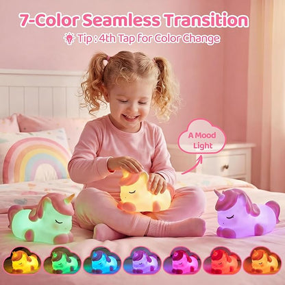 Mewaii Cloud Unicorn Night Light for Kids-Wireless Charging Cloud Base, 3-Level Dimmable 7-Color Changing & 30-Min Timer, Portable Girls Night Lamp, Cute Unicorn Gifts for Girls Baby Nursery Decor